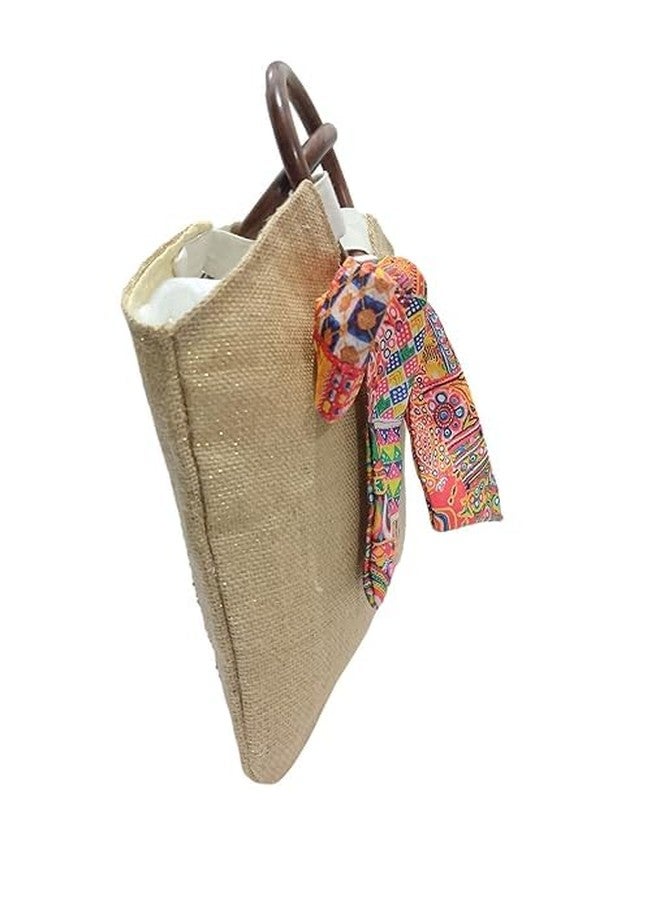athizay handbags wooden handles Bags with Handcrafted Bow Detail hand carry artistic wristlets bags for women (Golden White Jute, Silky Creamy, Pink, Multi-Color) - Image 3